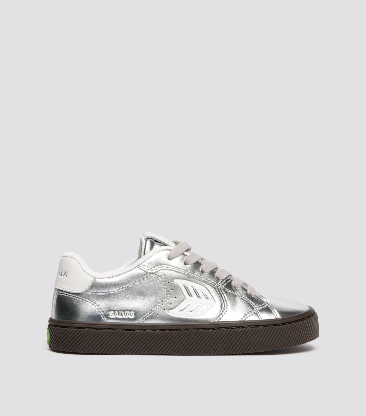 SALVAS Teak Silver Metallic Leather Off-White Logo Sneaker Women