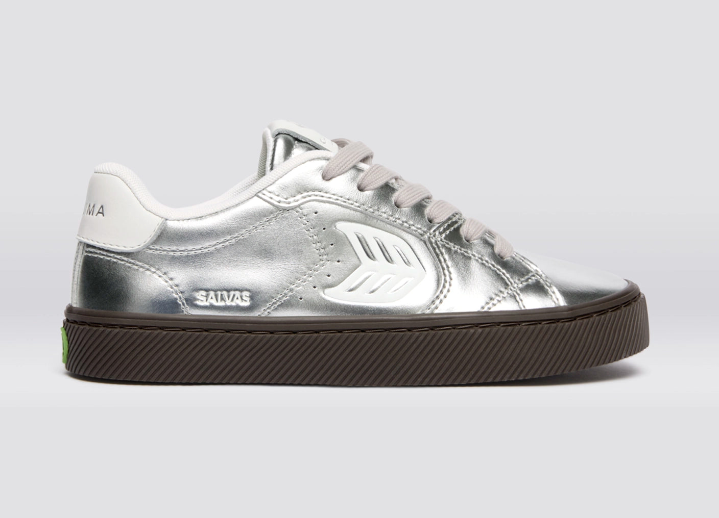 SALVAS Teak Silver Metallic Leather Off-White Logo Sneaker Women