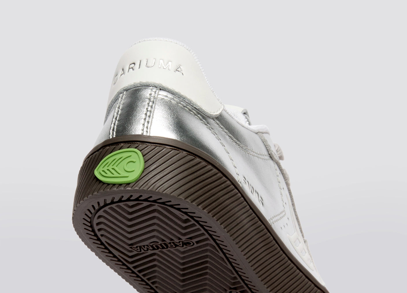 SALVAS Teak Silver Metallic Leather Off-White Logo Sneaker Women