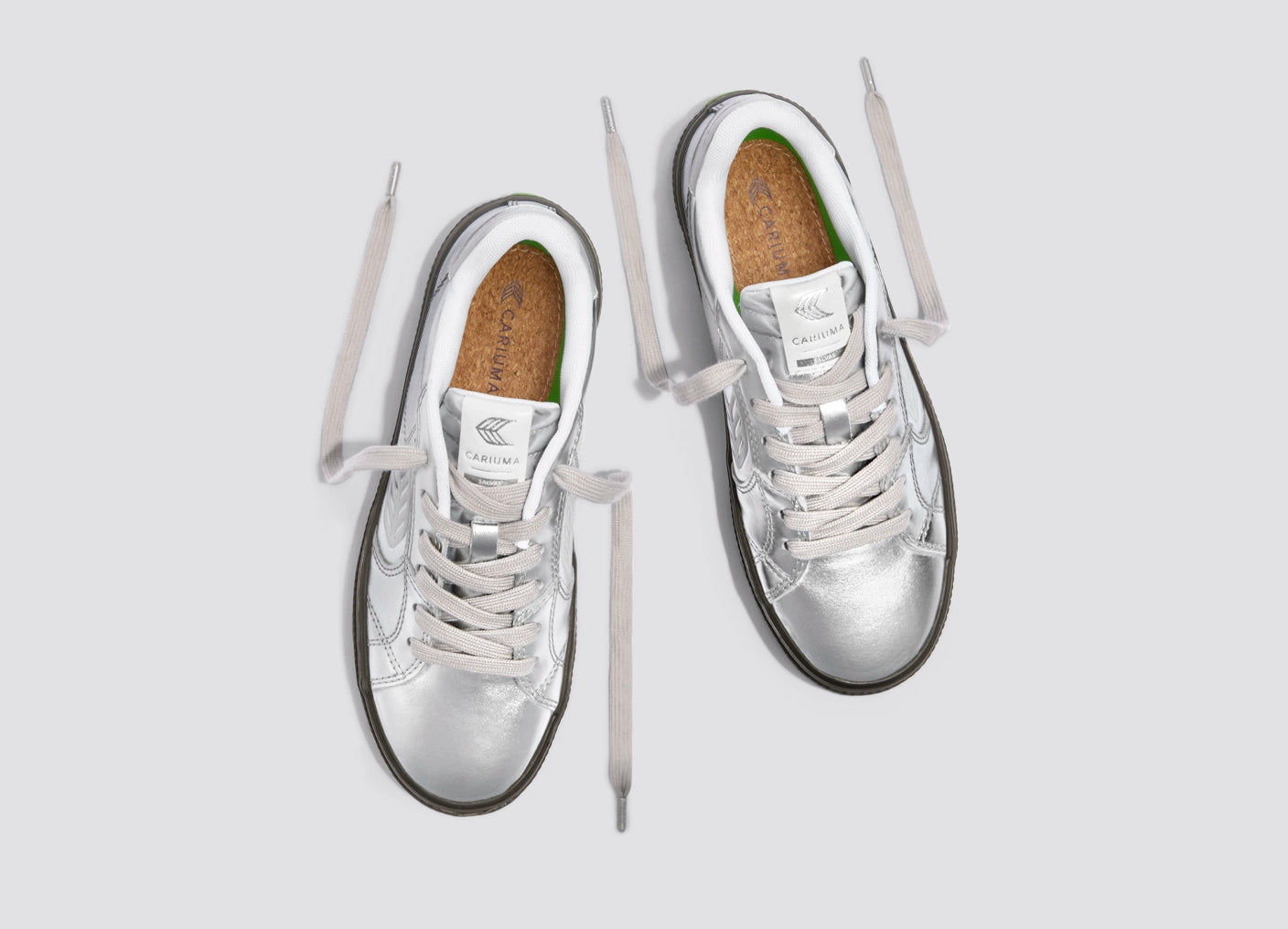 SALVAS Teak Silver Metallic Leather Off-White Logo Sneaker Women