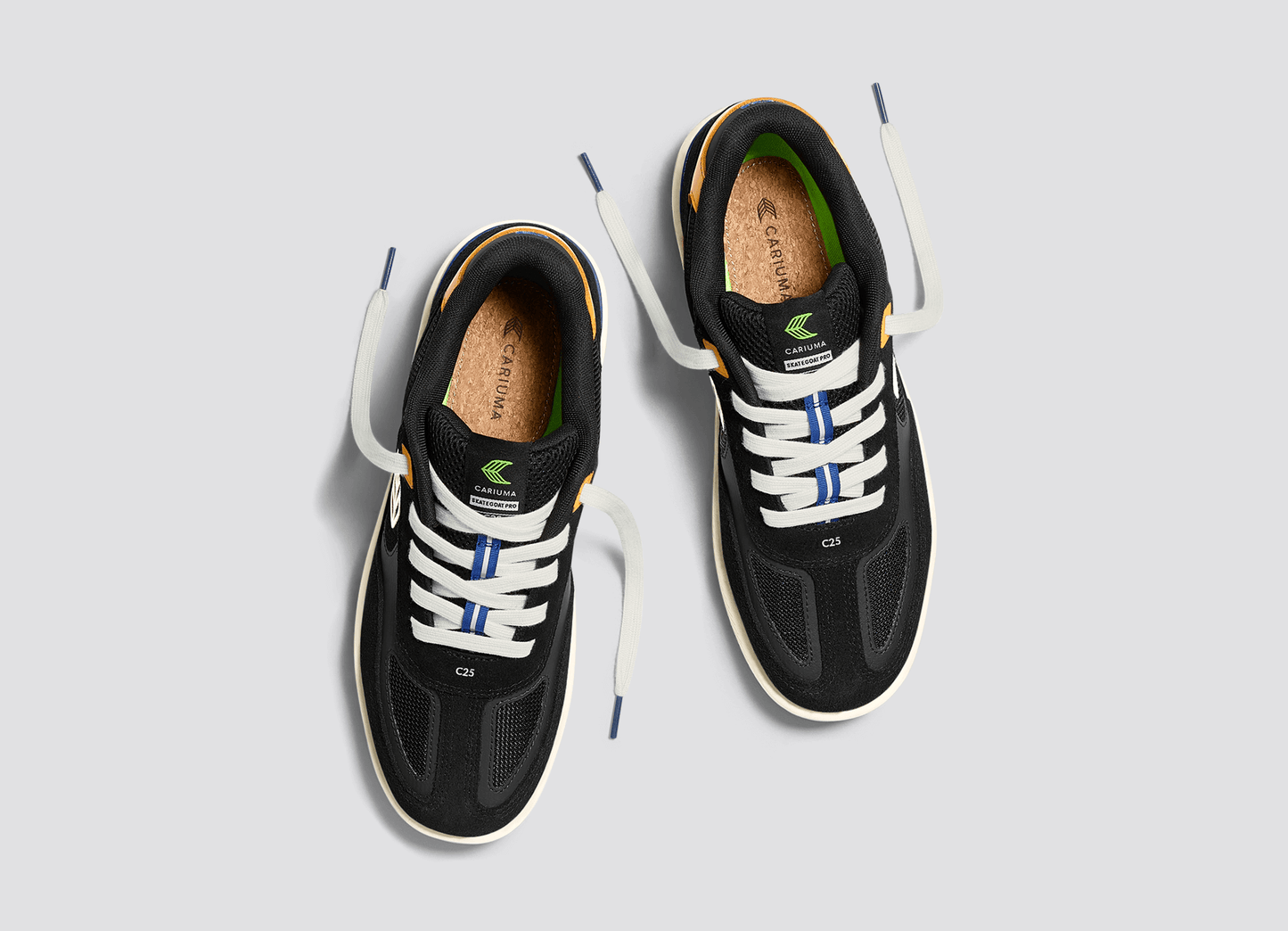 Skategoat C25 PRO Black Suede and Mesh Ivory Logo Yellow Sneaker Women