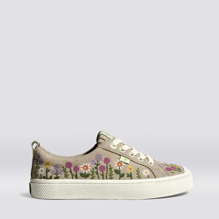 OCA Low Sand Suede Embroidered Flowers Sneaker Women