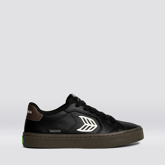 SALVAS Teak Black Leather Ivory Logo Sneaker Women