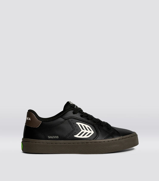 SALVAS Teak Black Leather Ivory Logo Sneaker Women