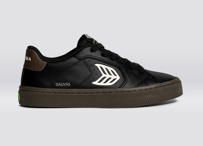 SALVAS Teak Black Leather Ivory Logo Sneaker Women