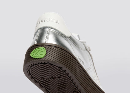 SALVAS Teak Silver Metallic Leather Off-White Logo Sneaker Women