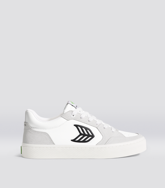 VALLELY White Leather Smoke White Suede Black Logo Women
